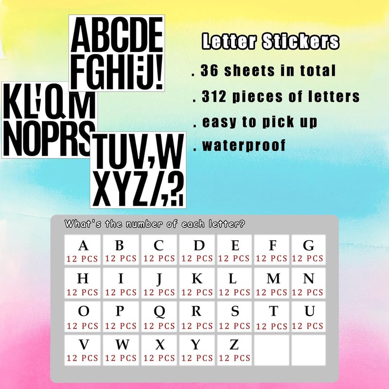 Bemeol 36 Sheets Letter Stickers 3 Inch Vinyl Letters Alphabet Stickers Self Adhesive Stick on Letters for School Office Home Bulletin Boards Mailbox Decor(Black,3Inch) - Image 2