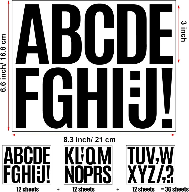 Bemeol 36 Sheets Letter Stickers 3 Inch Vinyl Letters Alphabet Stickers Self Adhesive Stick on Letters for School Office Home Bulletin Boards Mailbox Decor(Black,3Inch) - Image 3