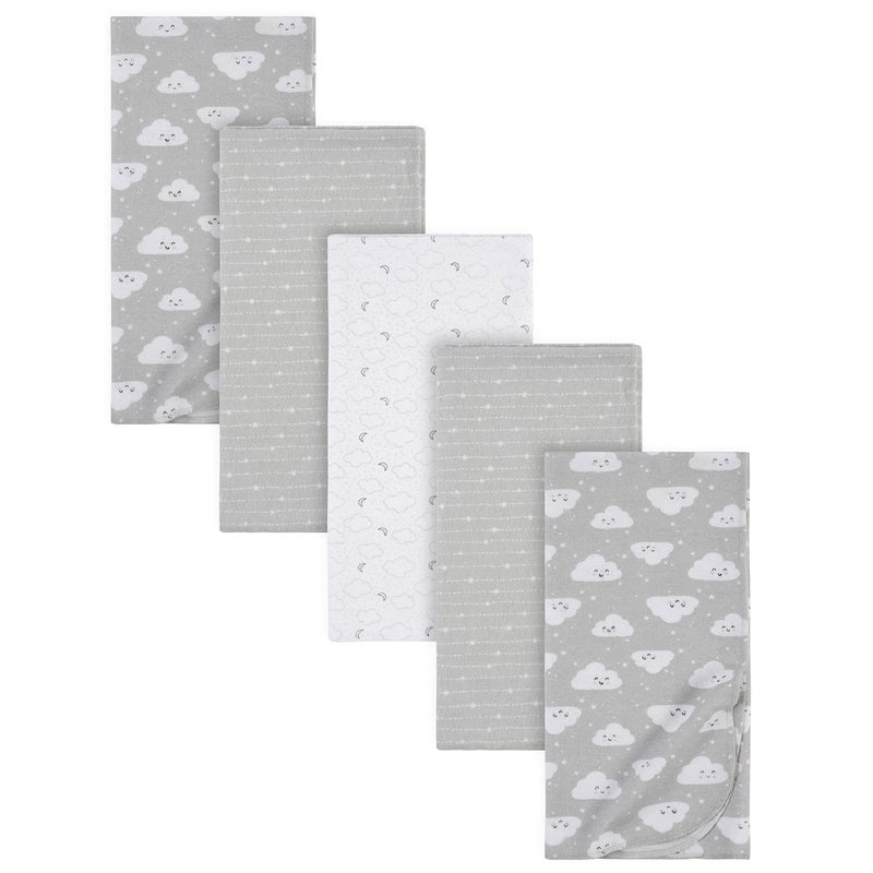 Gerber Gerber Boys and Girls Newborn Infant Baby Toddler Nursery 100% Cotton Flannel Receiving Swaddle Blanket, Clouds Grey, 5-Pack  - Image 1