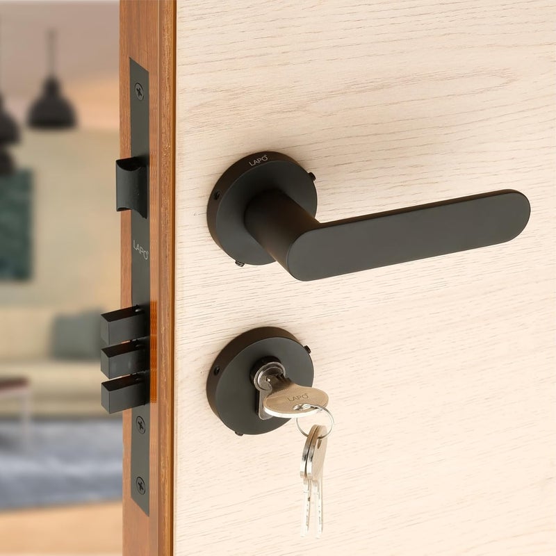 LAPO LAPO Door Locks for Main Door Door Locks for Bedroom Mortise Lock for Door Door Lock Handlesets with 3 Brass Key for HomeOfficeHotel Black Finish 3 Years Warranty Ro180  - Image 1
