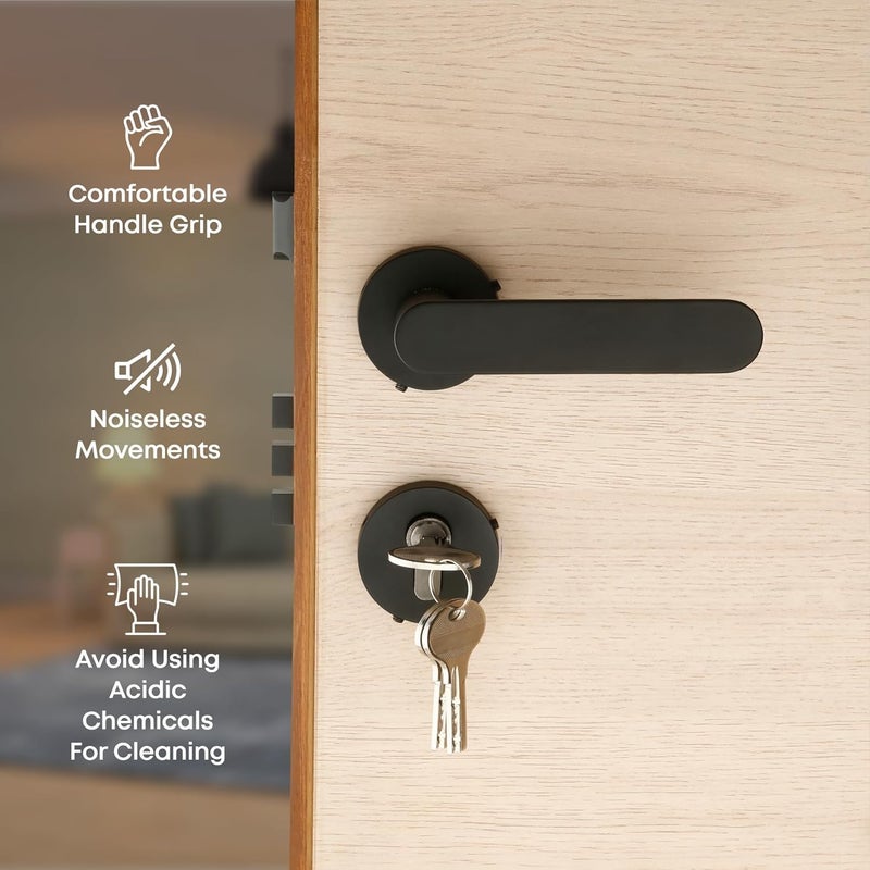 LAPO LAPO Door Locks for Main Door Door Locks for Bedroom Mortise Lock for Door Door Lock Handlesets with 3 Brass Key for HomeOfficeHotel Black Finish 3 Years Warranty Ro180  - Image 5