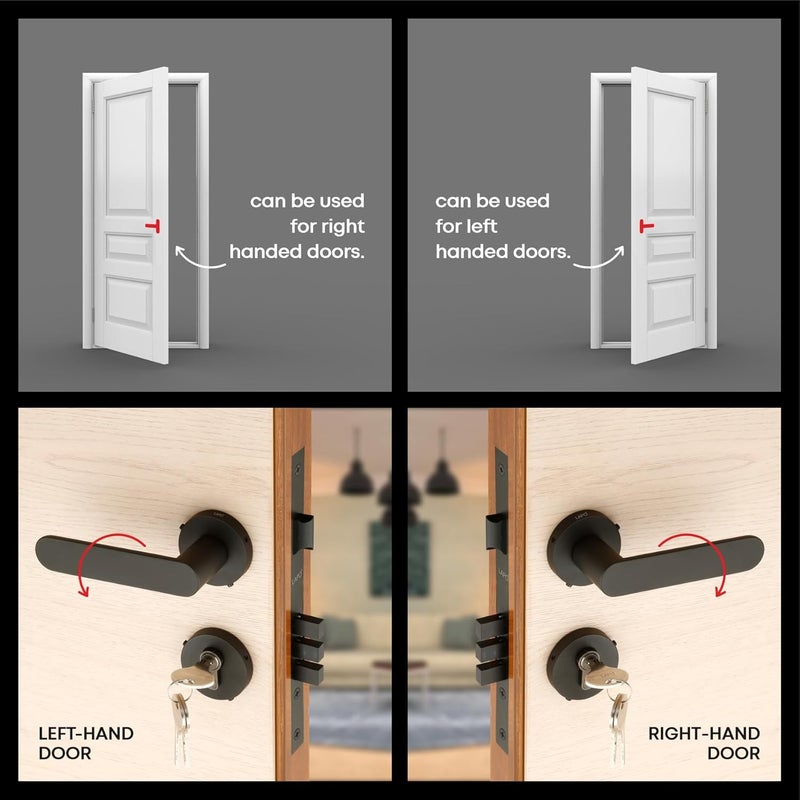 LAPO LAPO Door Locks for Main Door Door Locks for Bedroom Mortise Lock for Door Door Lock Handlesets with 3 Brass Key for HomeOfficeHotel Black Finish 3 Years Warranty Ro180  - Image 3