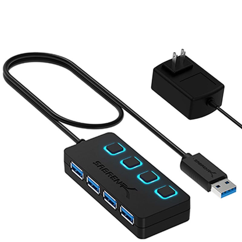 SABRENT 4 Port USB 3.0 Hub with Individual LED Lit Power Switches, Includes 5V/2.5A Power Adapter (HB-UMP3) - Image 1