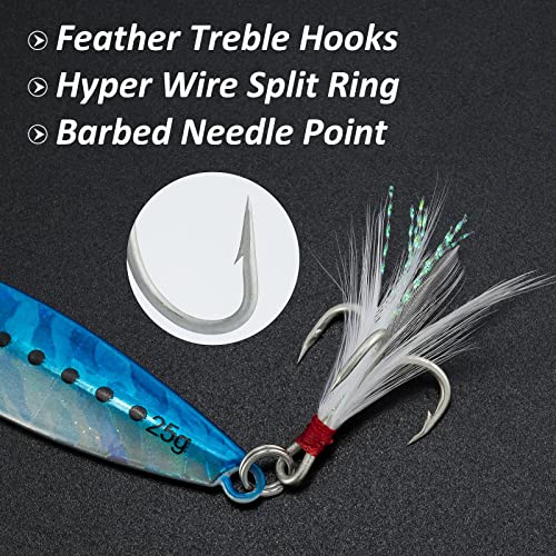 Dr.Fish 5 Pack Metal Jigging Spoon Saltwater Fishing Jigs Spoons Lures Casting Vertical Diamond Jig Lures Freshwater Bass Striper Mackerel Halibut 0.88oz - Image 5