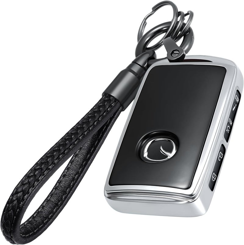 Lcyam غطاء مفتاح السيارة مع غطاء مفتاح من الجلد لسيارات مازدا 2025 2024 2023 CX-50 CX-30 Mazda3 6 CX-5 CX-90 CX-70 (فضي) - Image 1