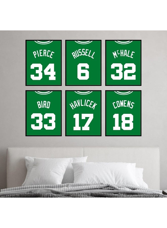 Home Trove Boston Celtics NBA Poster Set of Six Vintage Basketball Jerseys - Bird McHale Russell Pierce Cowens Havlicek - 8x10 Poster Prints - Image 5