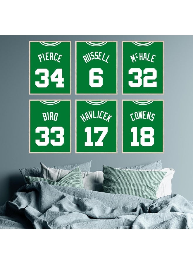 Home Trove Boston Celtics NBA Poster Set of Six Vintage Basketball Jerseys - Bird McHale Russell Pierce Cowens Havlicek - 8x10 Poster Prints - Image 4