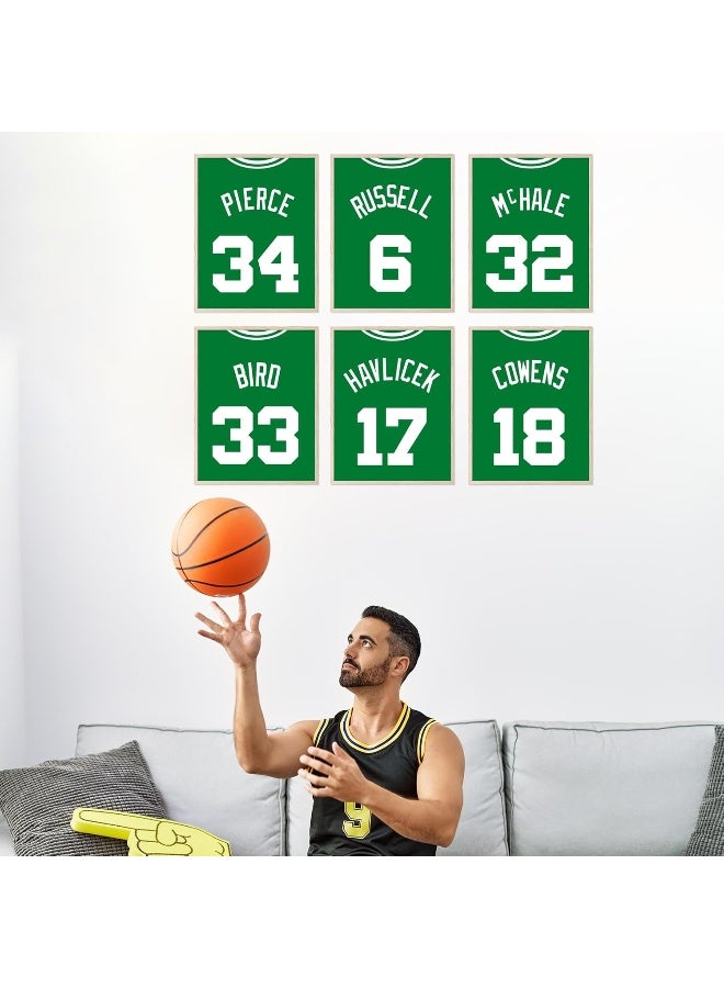 Home Trove Boston Celtics NBA Poster Set of Six Vintage Basketball Jerseys - Bird McHale Russell Pierce Cowens Havlicek - 8x10 Poster Prints - Image 3