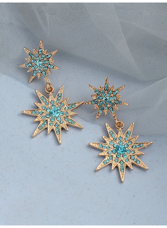 سوهي قرط متدلي من الحجر مصمم للحفلات مطلي بالذهب