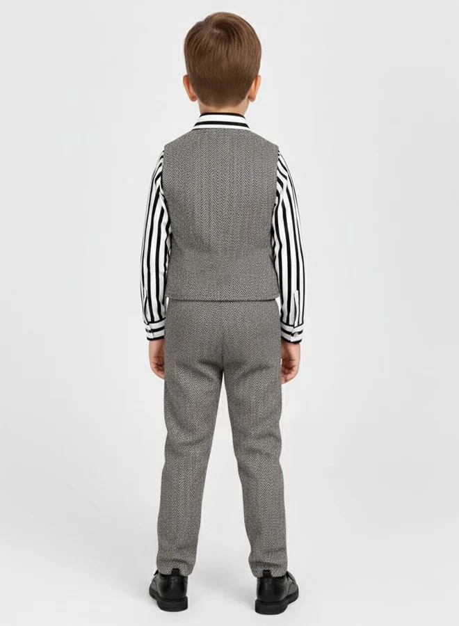 babyqlo Classic Striped Shirt and Tweed Pants with Waistcoat Set