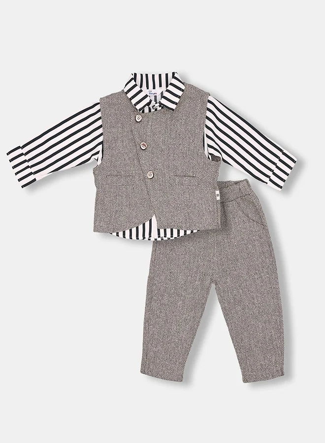 babyqlo Classic Striped Shirt and Tweed Pants with Waistcoat Set