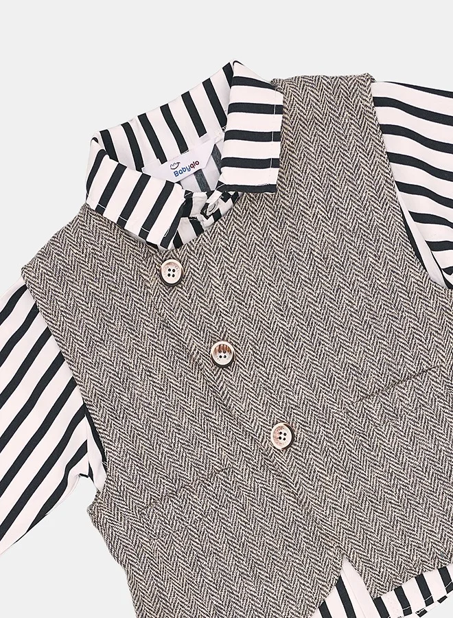 babyqlo Classic Striped Shirt and Tweed Pants with Waistcoat Set