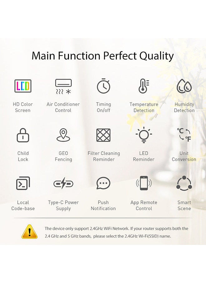 Tuya WiFi Intelligent Temperature Humidity Infrared Controller USB Power Supplys Home Living Room Bedroom Air Conditioner Thermostat LCD Display Screen with Backlight APP Remotes Control