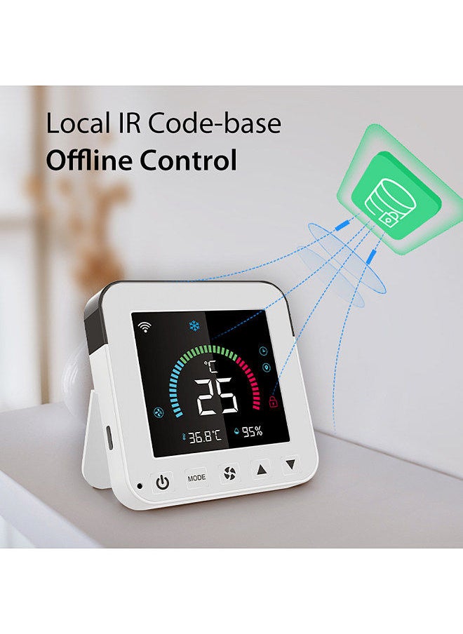 Tuya WiFi Intelligent Temperature Humidity Infrared Controller USB Power Supplys Home Living Room Bedroom Air Conditioner Thermostat LCD Display Screen with Backlight APP Remotes Control