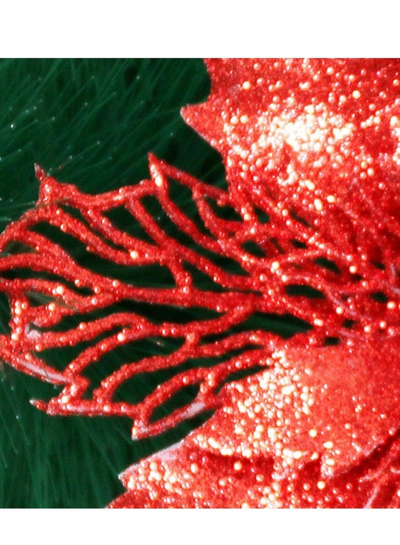Excefore Glitter Poinsettia Flowers Artificial, 10 Pcs Red Decorations Tree Ornaments for Holiday/Seasonal/Wedding Party Wreath DIY Decors - Image 2