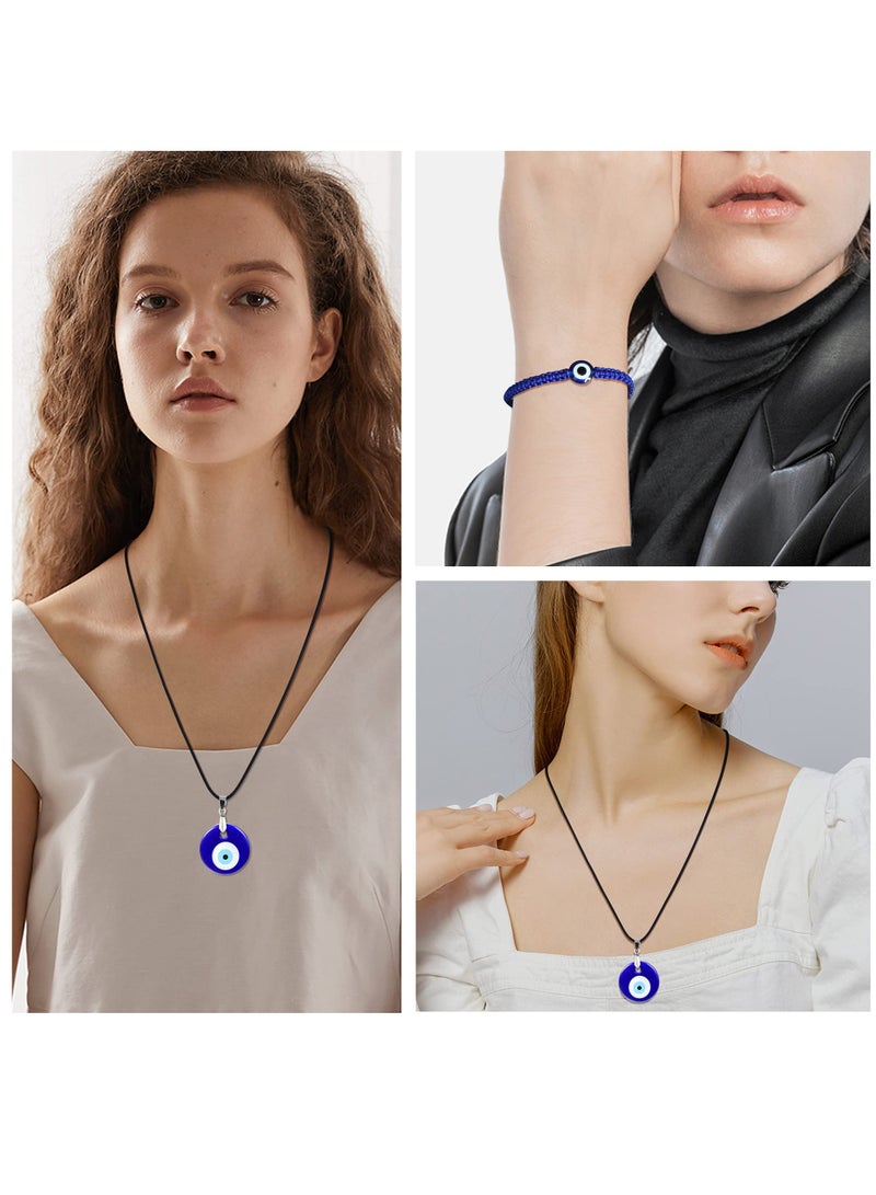 SOLARAE Evil Eye Jewelry Set: 14pcs Evil Eye Necklace Pendant & Leather Rope Bracelet for Men and Women, Spiritual Choker and Lucky Knot Bracelet, Perfect Gift for Protection and Style. - Image 4