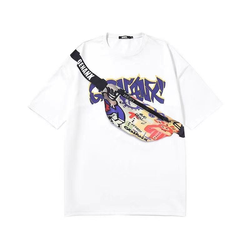 Self-contained Short-sleeved T-shirt Womens Single Shoulder Bag Short-sleeved Shoulder Bag T-shirt Mens Chest Bag 2023 Summer New Fashionable Korean Style White [comes with Satchel]] 