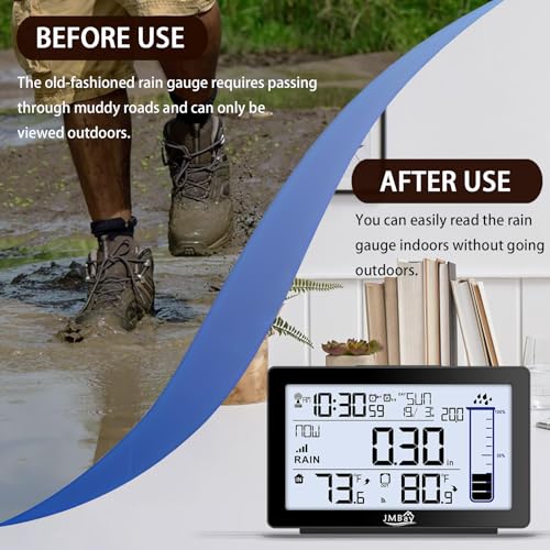 JMBay Wireless Rain Gauge Outdoor, Digital Rain Gauge Outdoors Best Rated with Thermometer,Accurate Self-Emptying Rain Measure Gauge for Garden,Remote Electronic Rain Meter,Freeze Proof Rainfall Measurer - Image 3
