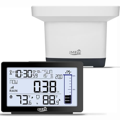 JMBay Wireless Rain Gauge Outdoor, Digital Rain Gauge Outdoors Best Rated with Thermometer,Accurate Self-Emptying Rain Measure Gauge for Garden,Remote Electronic Rain Meter,Freeze Proof Rainfall Measurer - Image 1