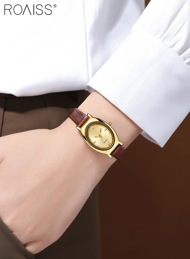 رويس ساعة كوارتز نسائية بحزام جلدي بقرص بيضاوي بنسيج أشعة الشمس، ساعة يد أنيقة مقاومة للماء كهدية للسيدات - Image 2