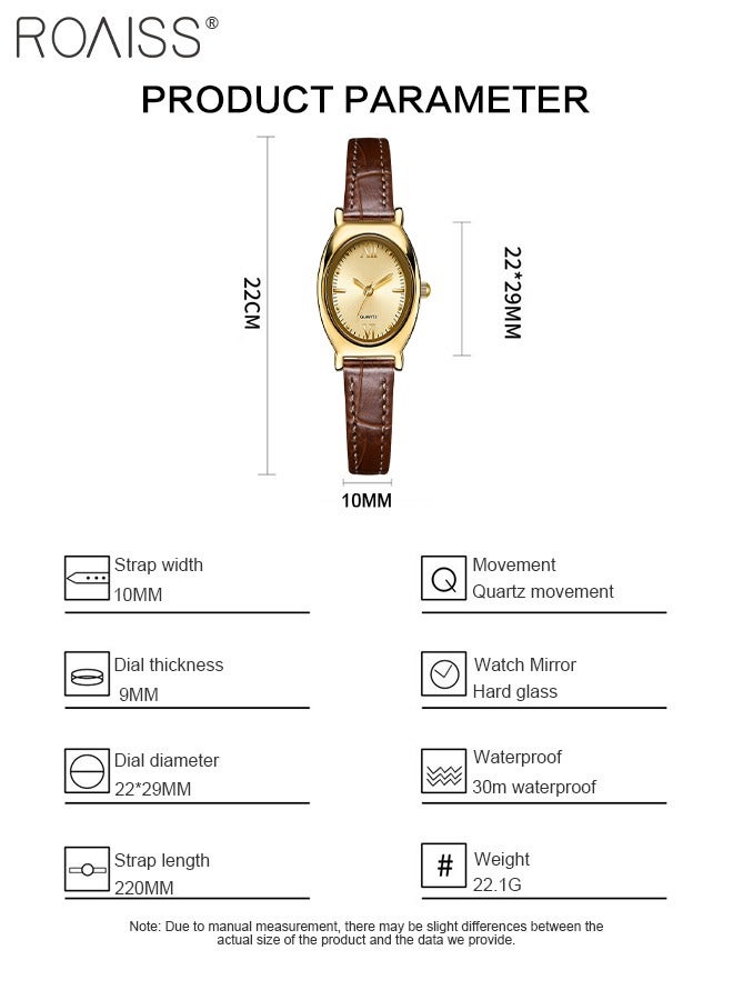 رويس ساعة كوارتز نسائية بحزام جلدي بقرص بيضاوي بنسيج أشعة الشمس، ساعة يد أنيقة مقاومة للماء كهدية للسيدات - Image 3