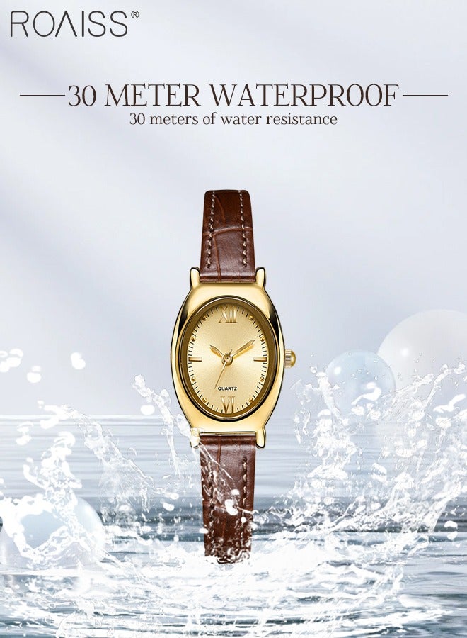 رويس ساعة كوارتز نسائية بحزام جلدي بقرص بيضاوي بنسيج أشعة الشمس، ساعة يد أنيقة مقاومة للماء كهدية للسيدات - Image 5