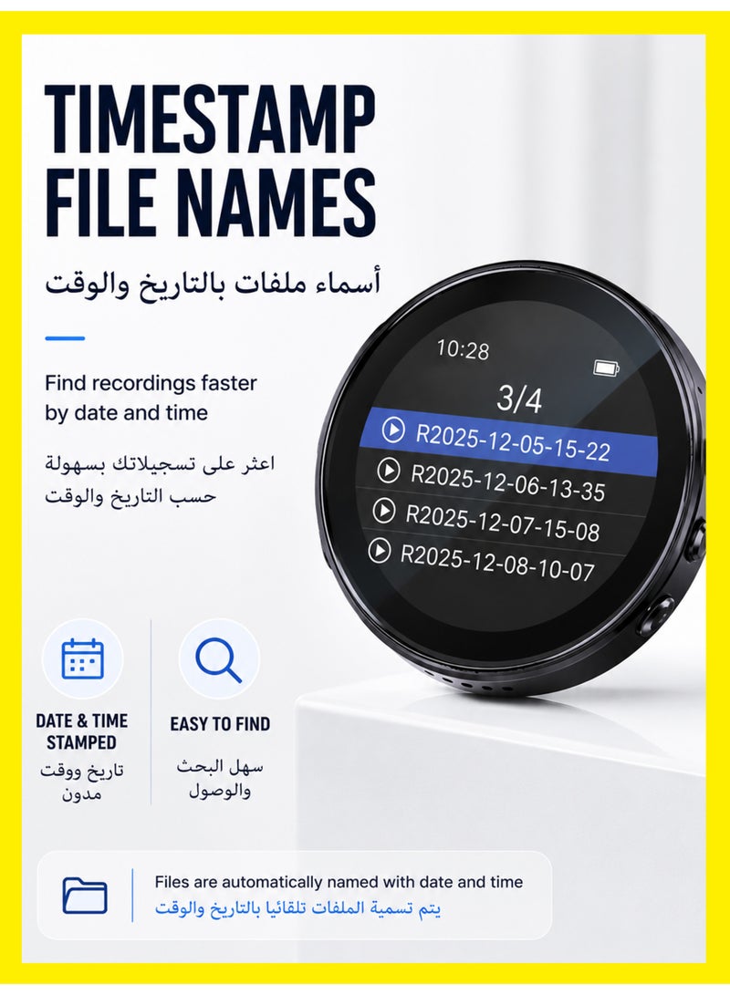 1 طابق سرداب مسجل صوت رقمي صغير مع تسجيل عند اكتشاف الصوت، حماية بكلمة مرور، ملفات بتاريخ ووقت التسجيل، مشغل MP3، نقل ملفات عبر USB وتشغيل عبر السماعة للاجتماعات والمحاضرات والمقابلات والتدريب والملاحظات اليومية - Image 4