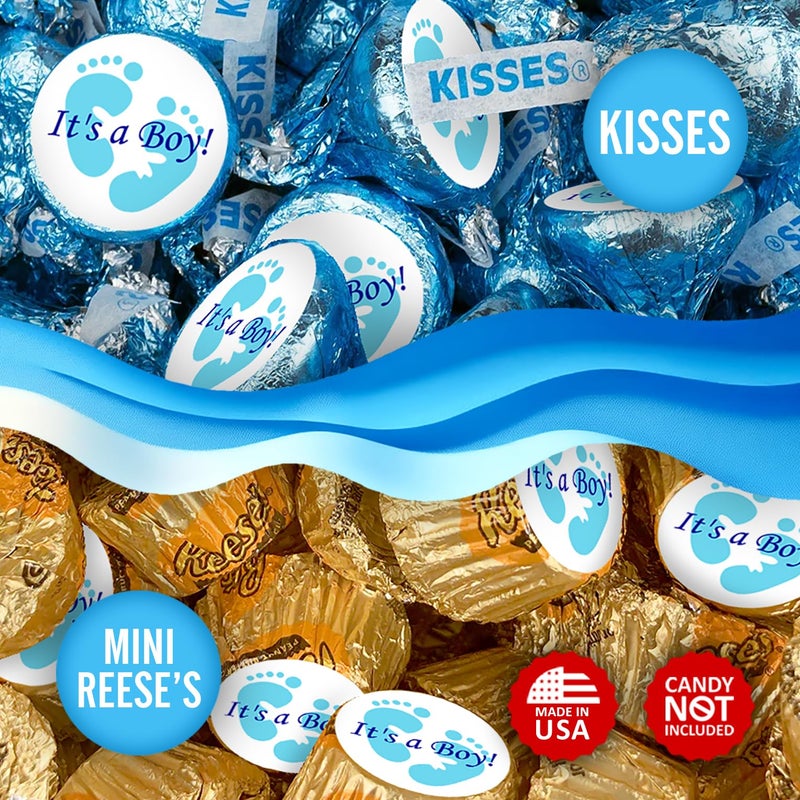 Creativity Labels 324 Its a Boy Blue Footprints Kisses Labels for Baby Shower Or Baby Sprinkle Party Or Event Decorations, Stickers, Wrappers, Favors. Made in USA - Image 4