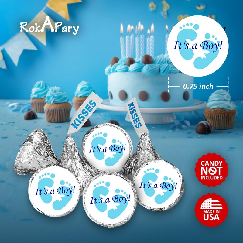 Creativity Labels 324 Its a Boy Blue Footprints Kisses Labels for Baby Shower Or Baby Sprinkle Party Or Event Decorations, Stickers, Wrappers, Favors. Made in USA - Image 5