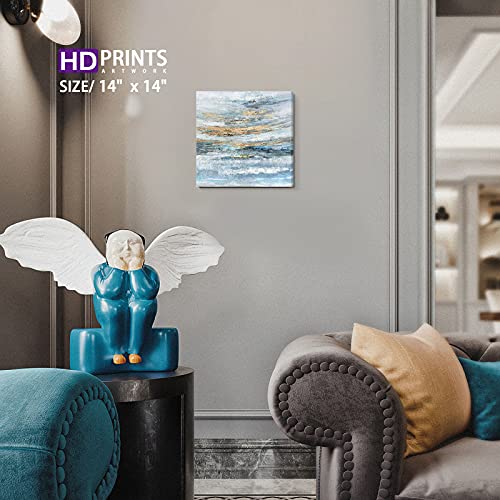 Nicetop Bathroom Wall Art Abstract Canvas Art Print Modern Blue Ocean Picture Small Coastal Sunset & Sunrise Artwork for Sea Lake Themed Home Bedroom Décor 13.3x13.3inch - Image 4