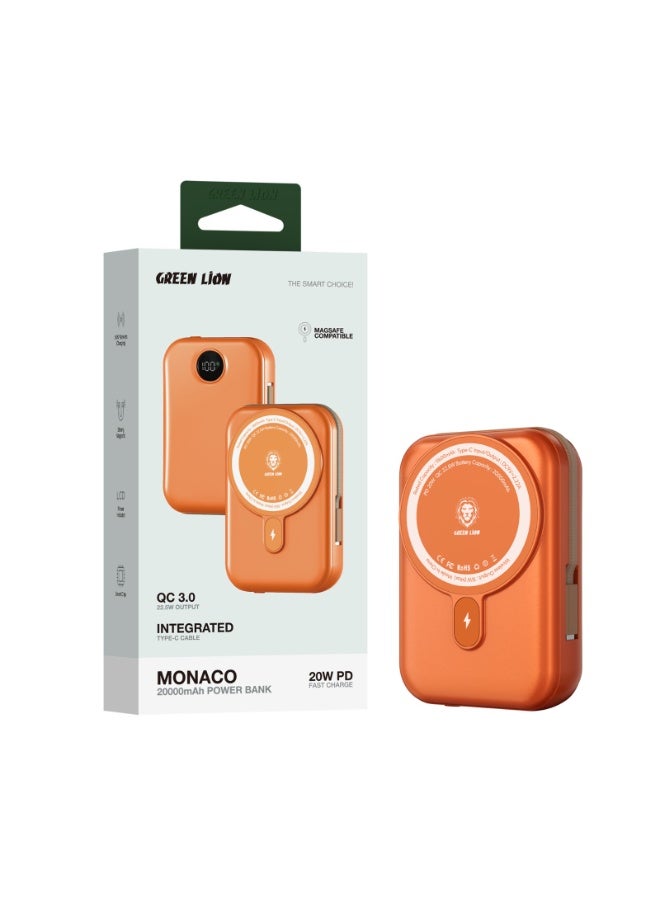 جرين ليون بنك طاقة موناكو ماج سيف ٢٠٠٠٠ مللي أمبير/ساعة مع كابل من النوع سي / شحن PD ٢٠ واط / شاحن لاسلكي محمول / بنك طاقة ليثيوم بوليمر ٢٠٠٠٠ مللي أمبير/ساعة - برتقالي - Image 5