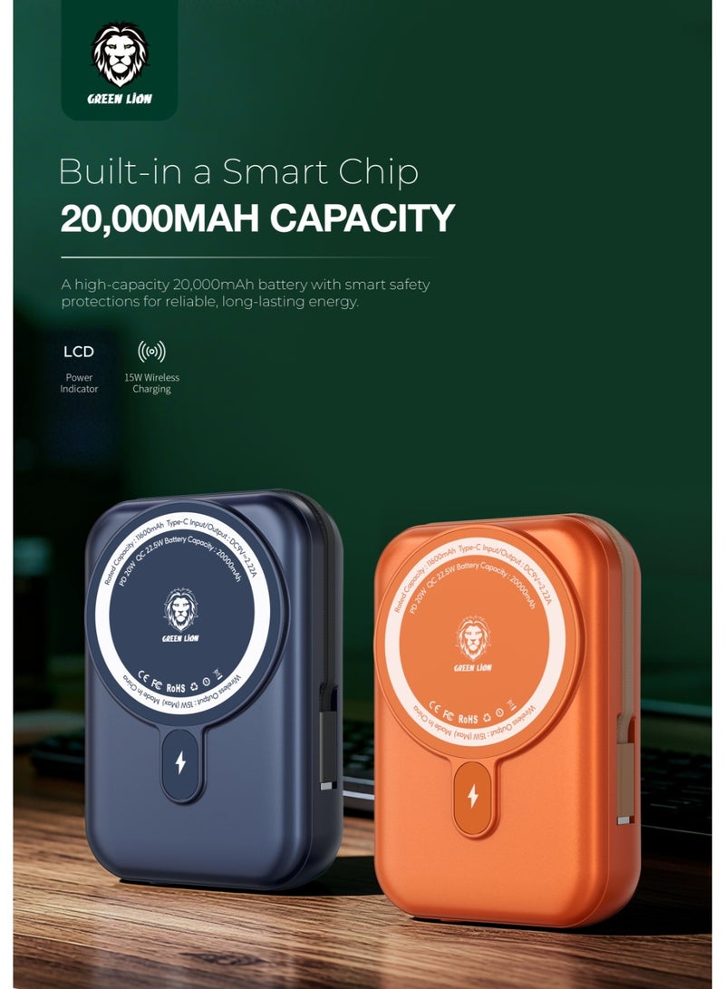 جرين ليون بنك طاقة موناكو ماج سيف ٢٠٠٠٠ مللي أمبير/ساعة مع كابل من النوع سي / شحن PD ٢٠ واط / شاحن لاسلكي محمول / بنك طاقة ليثيوم بوليمر ٢٠٠٠٠ مللي أمبير/ساعة - برتقالي - Image 4