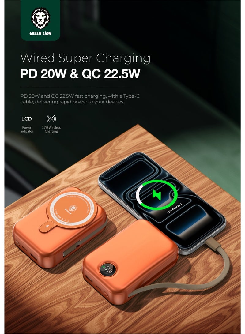 جرين ليون بنك طاقة موناكو ماج سيف ٢٠٠٠٠ مللي أمبير/ساعة مع كابل من النوع سي / شحن PD ٢٠ واط / شاحن لاسلكي محمول / بنك طاقة ليثيوم بوليمر ٢٠٠٠٠ مللي أمبير/ساعة - برتقالي - Image 3