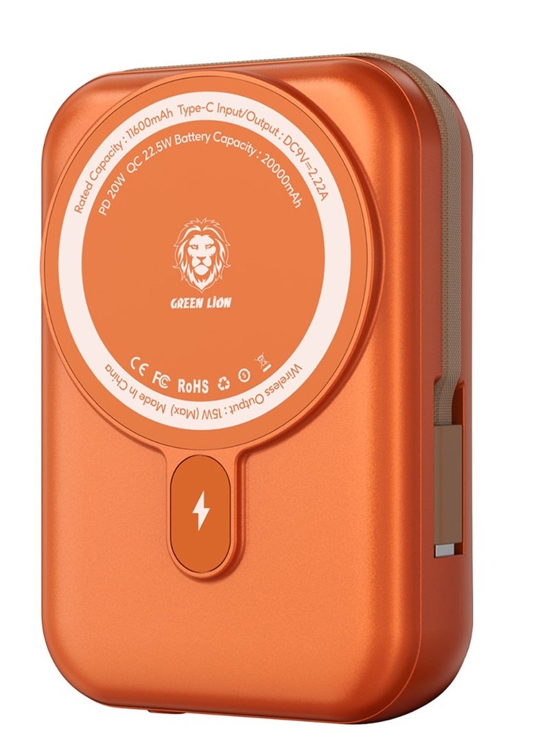 جرين ليون بنك طاقة موناكو ماج سيف ٢٠٠٠٠ مللي أمبير/ساعة مع كابل من النوع سي / شحن PD ٢٠ واط / شاحن لاسلكي محمول / بنك طاقة ليثيوم بوليمر ٢٠٠٠٠ مللي أمبير/ساعة - برتقالي - Image 1
