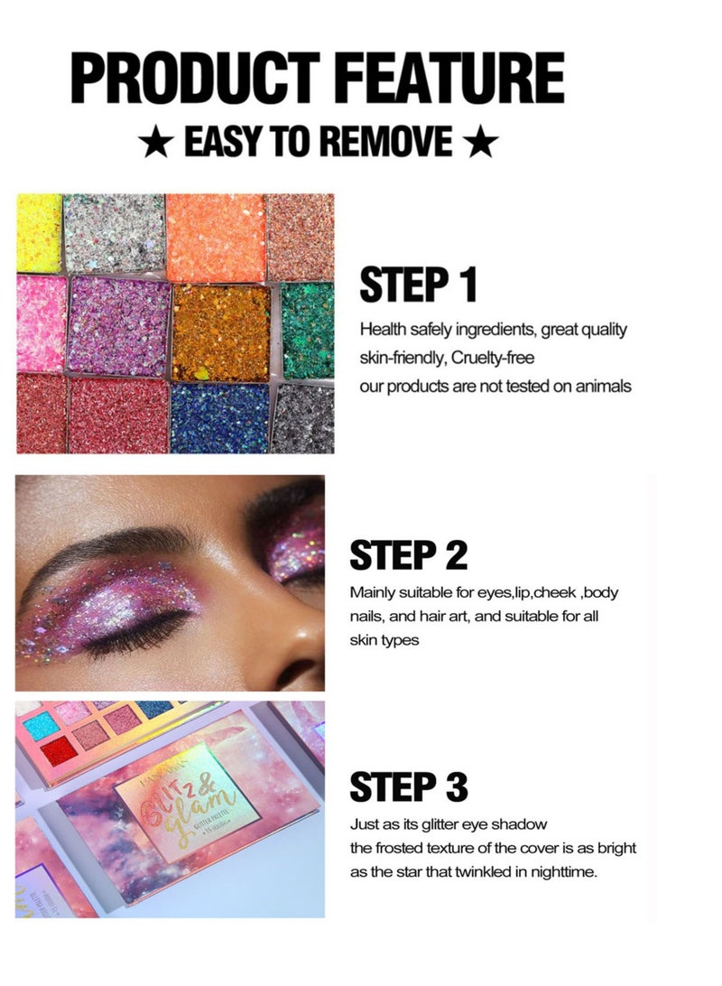 هاندايان لوحة ظلال عيون مكياج مكونة من 15 لونًا لامعًا ولامعًا، مجموعة كريم ظلال العيون الاحترافية العضوية، مشرقة جدًا، مصبوغة للغاية، تدوم طويلاً، سهلة الاستخدام، مناسبة للحفلات والعروض والنوادي الليلية 3 - Image 4