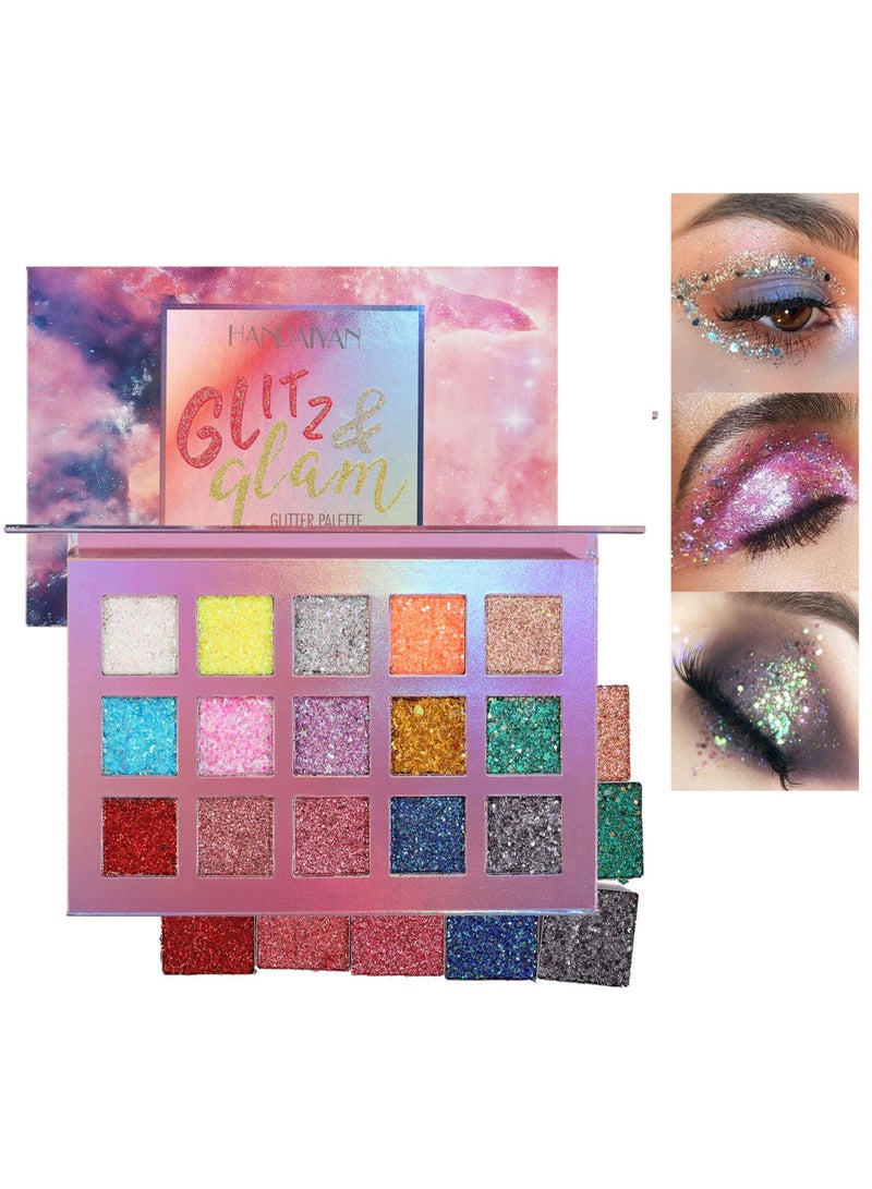 هاندايان لوحة ظلال عيون مكياج مكونة من 15 لونًا لامعًا ولامعًا، مجموعة كريم ظلال العيون الاحترافية العضوية، مشرقة جدًا، مصبوغة للغاية، تدوم طويلاً، سهلة الاستخدام، مناسبة للحفلات والعروض والنوادي الليلية 3 - Image 1