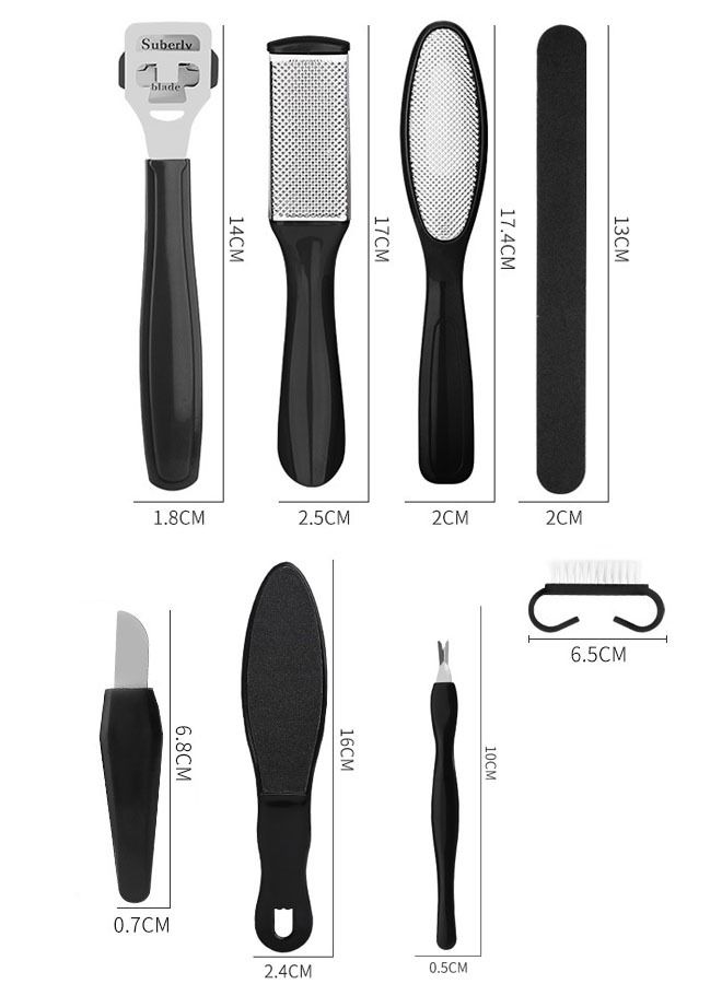 مجموعة أدوات العناية بالقدم المهنية من 10 قطع ، مجموعة باديكير لإزالة الجلد الميت (أسود) - Image 2