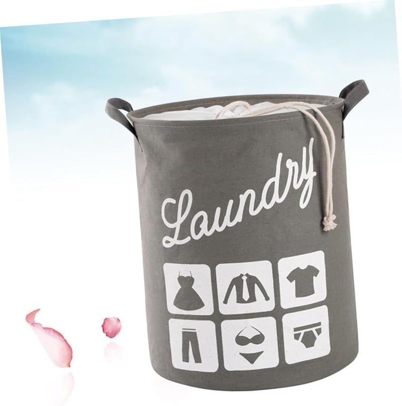 سلة غسيل قابلة للطي من الكتان القطني، سعة كبيرة بمقبضين، سلة تخزين رمادية - Image 3