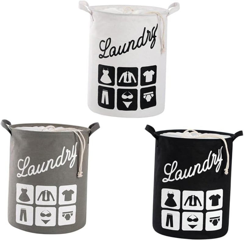 سلة غسيل قابلة للطي من الكتان القطني، سعة كبيرة بمقبضين، سلة تخزين رمادية - Image 2