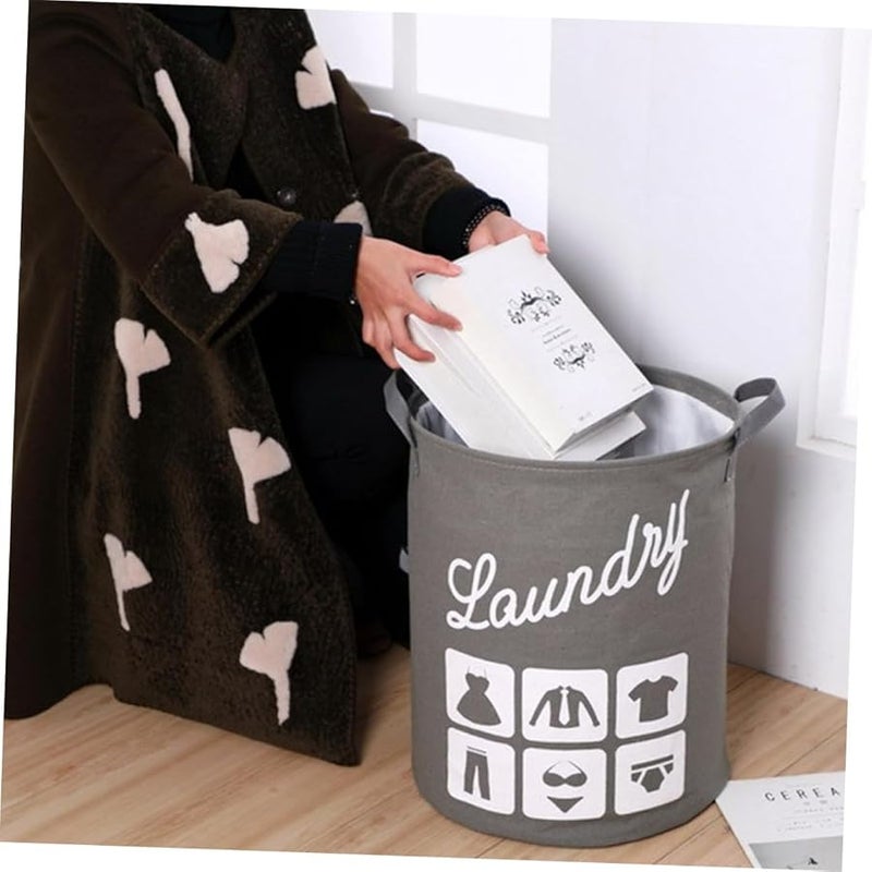 سلة غسيل قابلة للطي من الكتان القطني، سعة كبيرة بمقبضين، سلة تخزين رمادية - Image 4