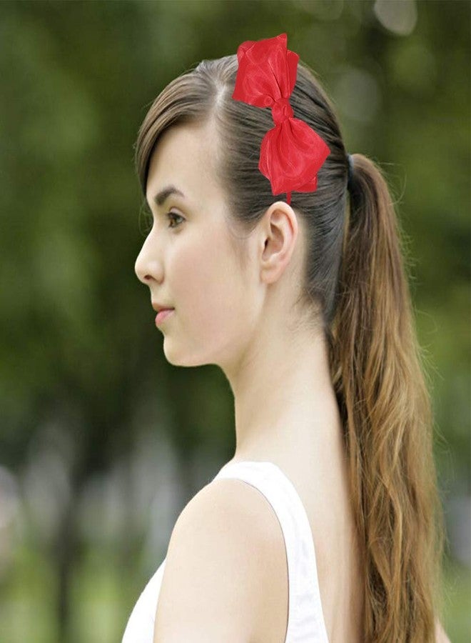 WLBON Lace Bowknot Headband with Big Ribbon Bow - Halloween Party Decoration, Cosplay Costume Headdress, Handmade Christmas Hair Accessories 2 Pack Red - Image 2
