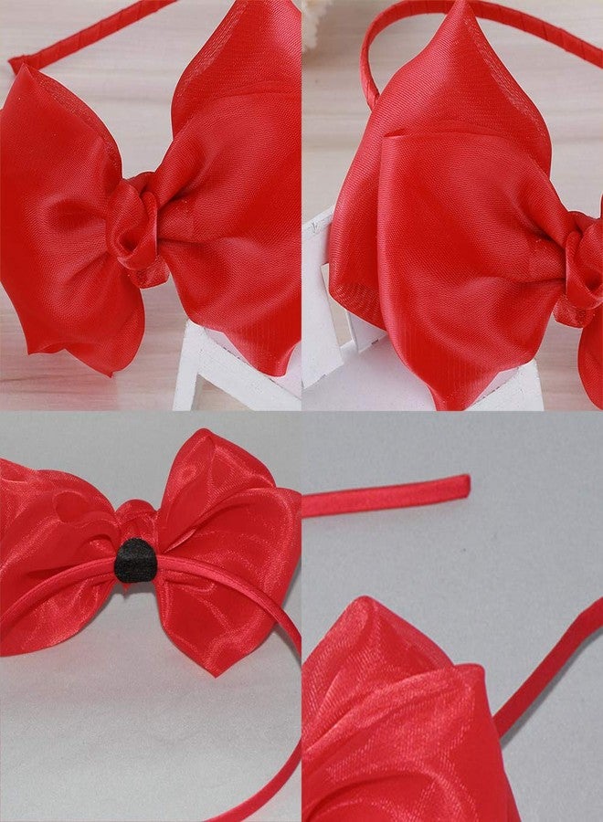 WLBON Lace Bowknot Headband with Big Ribbon Bow - Halloween Party Decoration, Cosplay Costume Headdress, Handmade Christmas Hair Accessories 2 Pack Red - Image 5