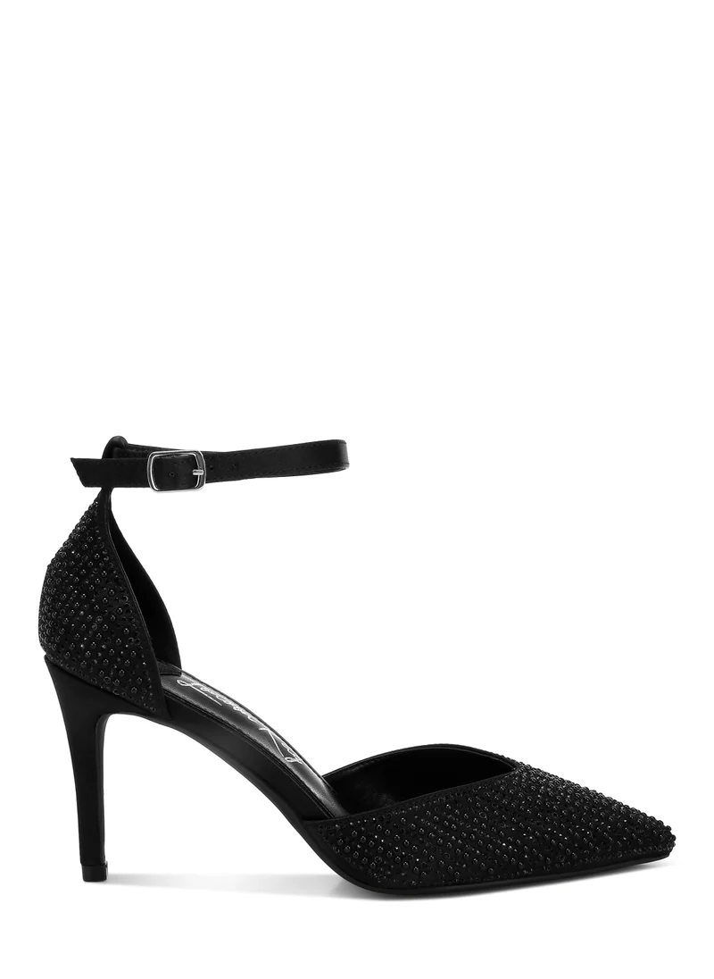 London Rag Pearls & Sequins Embellished Stiletto Sandals in Black