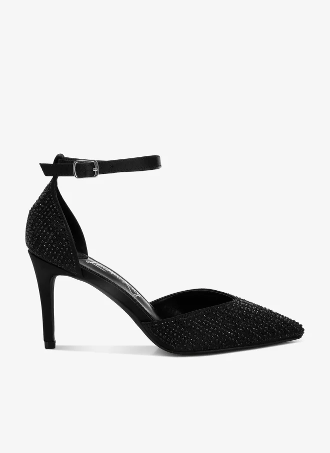 Pearls & Sequins Embellished Stiletto Sandals in Black
