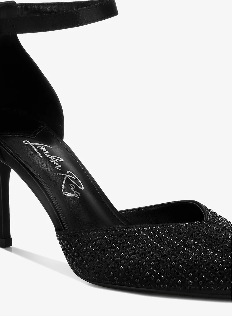 London Rag Black Pearls & Sequins Embellished Stiletto Sandals in Black for Women | Best Price UAE
