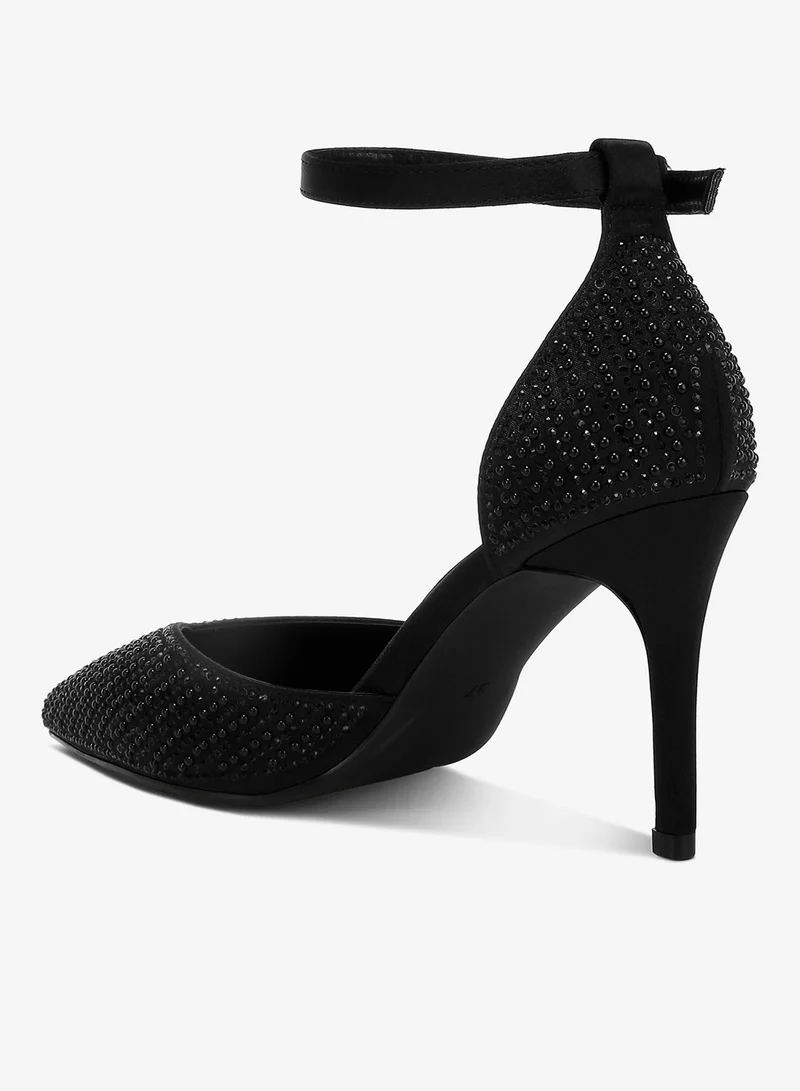 London Rag Black Pearls & Sequins Embellished Stiletto Sandals in Black for Women | Best Price UAE