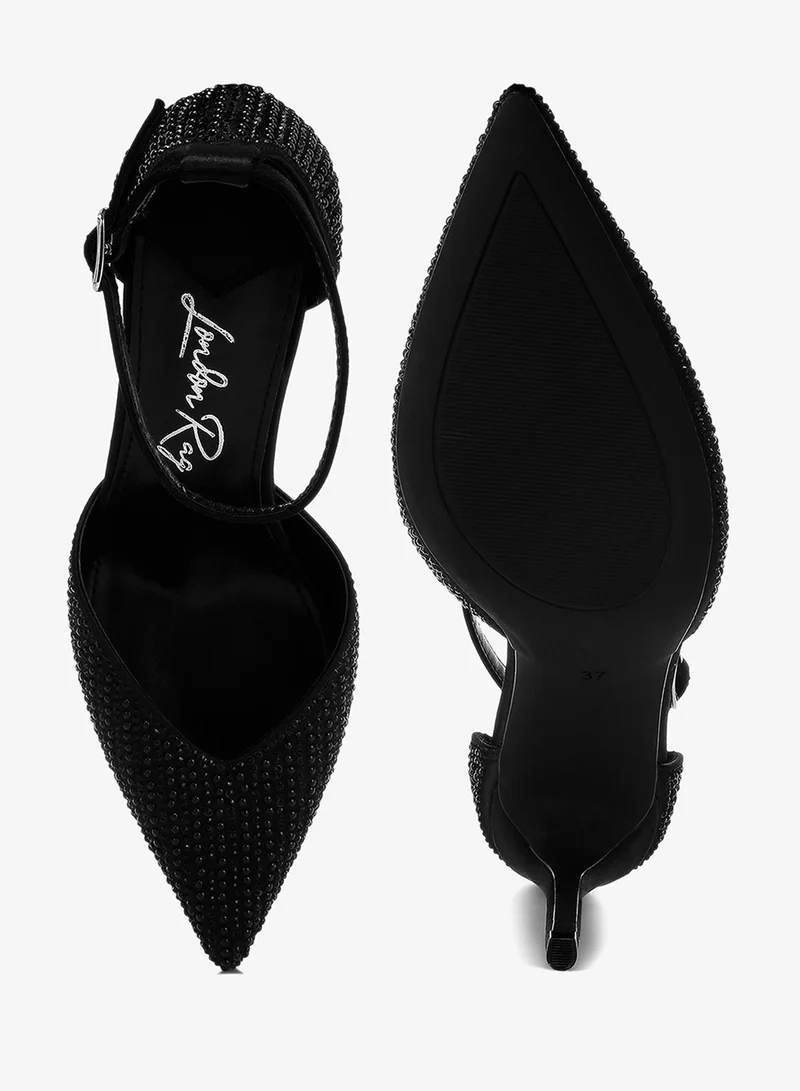 London Rag Black Pearls & Sequins Embellished Stiletto Sandals in Black for Women | Best Price UAE