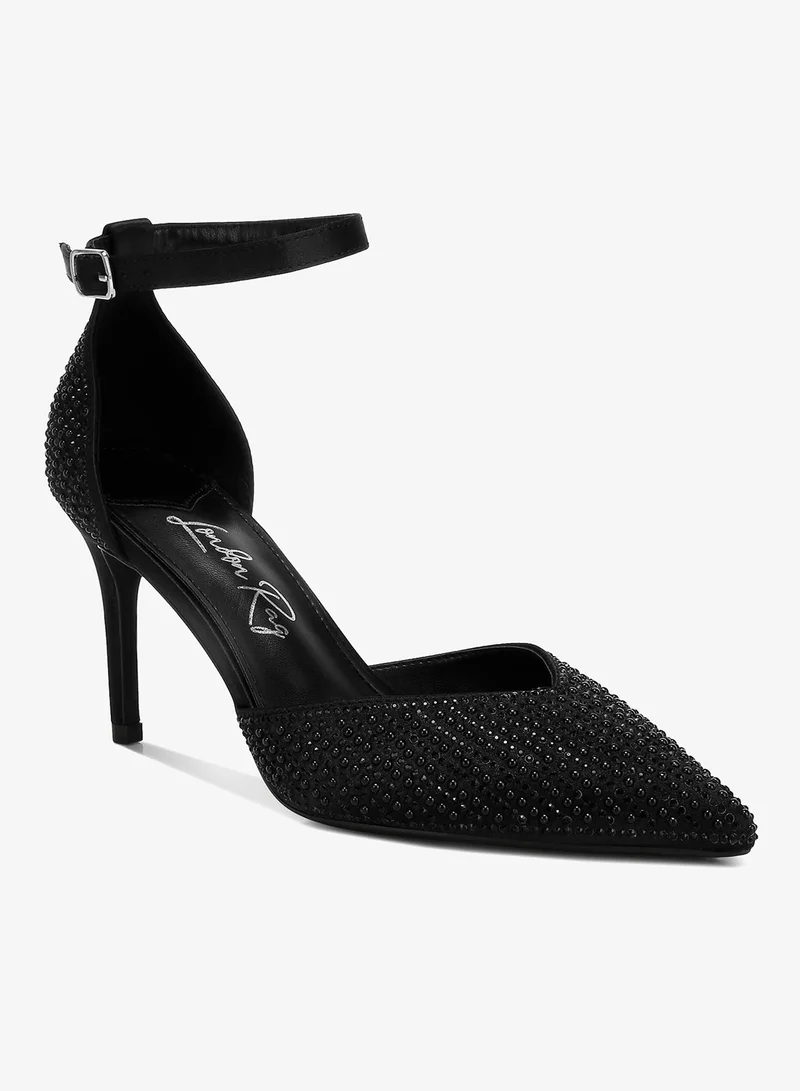 London Rag Black Pearls & Sequins Embellished Stiletto Sandals in Black for Women | Best Price UAE