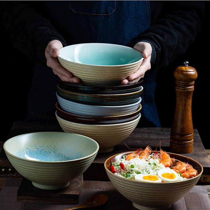 Ceraozmus أوعية رامين سيراميك 40 أونصة 20 سم مع ملعقة وعيدان تناول الطعام لمرق الرامين وفو وأودون والمعكرونة الآسيوية أوعية المعكرونة الكبيرة بطلاء أخضر - Image 5