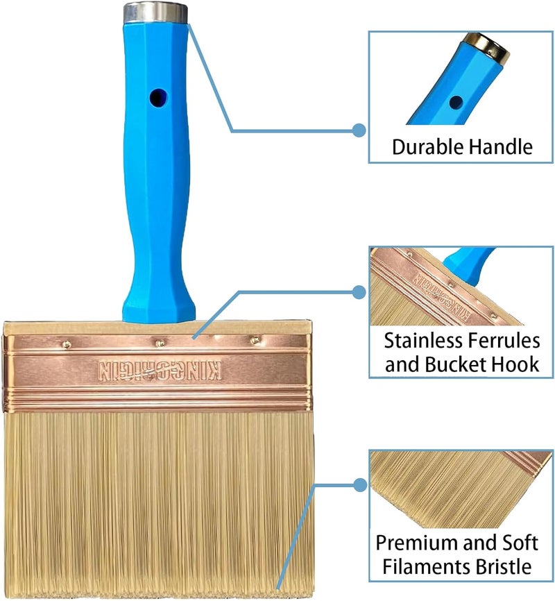 KingOrigin Deck Stain Brush, 5 Inch Deck Paint Brush with Threaded Handle for Extension Pole, Wide Large Brushes for Staining Wood, Fence, Walls, Lime Wash Paint Brush - Image 3